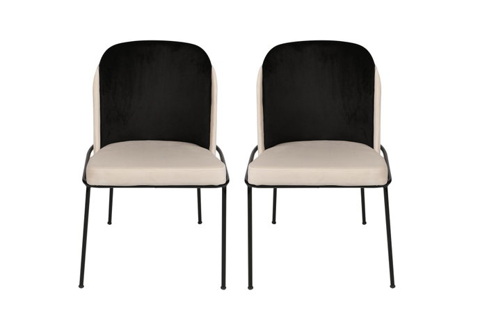 Hanah Home Dore 145 V2 Juego de Sillas de Terciopelo Negro y Crema